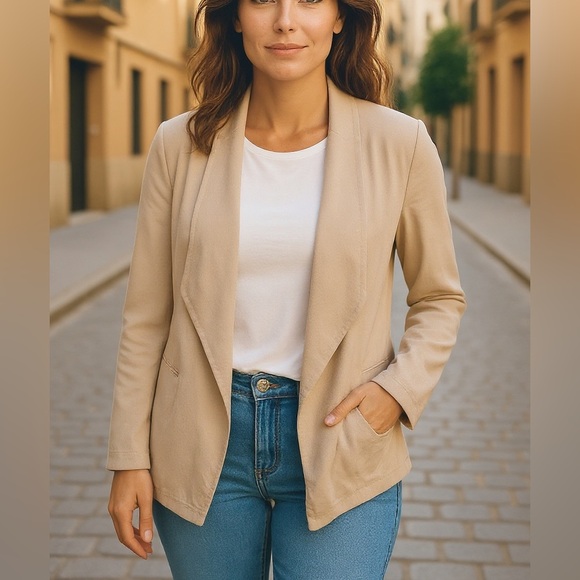 Hemp Cotton blend sweatshirt cardigan large open front minimalist beige large - Picture 1 of 12